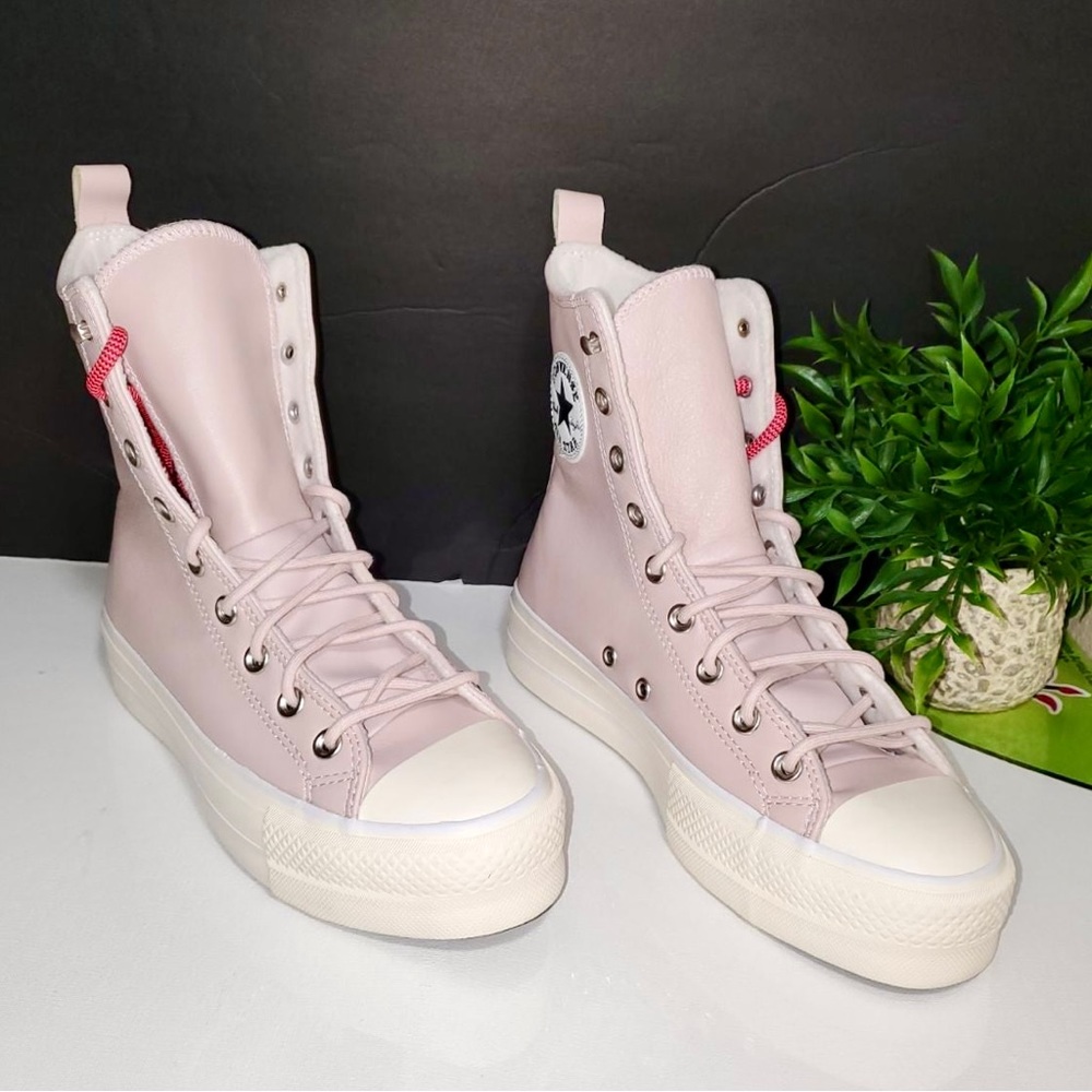 Converse Lift Platform Leather Hi Top Winter Fleece Pastel Soft Pink Sneakers